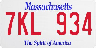 MA license plate 7KL934