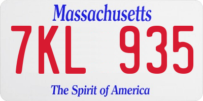 MA license plate 7KL935