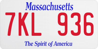 MA license plate 7KL936