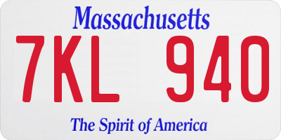 MA license plate 7KL940