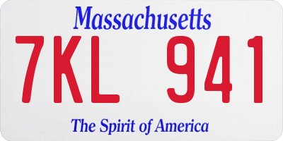 MA license plate 7KL941