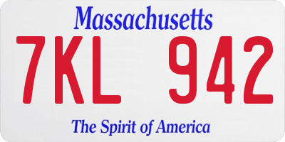 MA license plate 7KL942