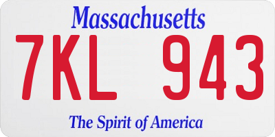MA license plate 7KL943