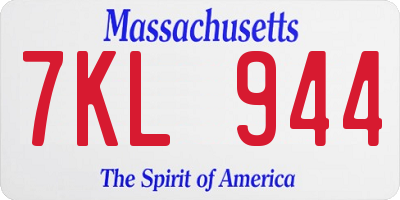 MA license plate 7KL944