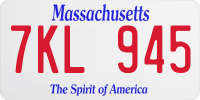 MA license plate 7KL945