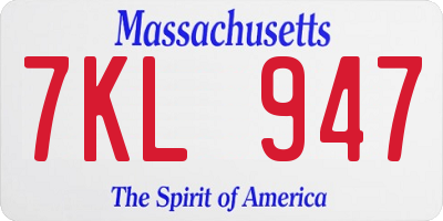 MA license plate 7KL947