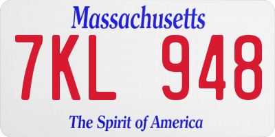 MA license plate 7KL948