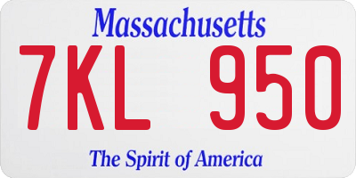 MA license plate 7KL950