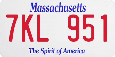 MA license plate 7KL951