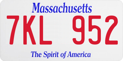 MA license plate 7KL952