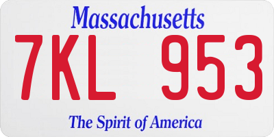 MA license plate 7KL953
