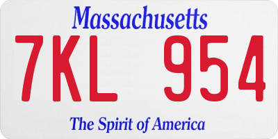 MA license plate 7KL954