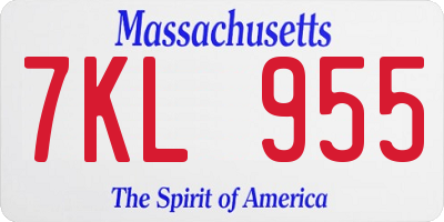MA license plate 7KL955