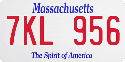 MA license plate 7KL956