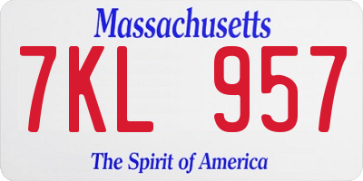 MA license plate 7KL957