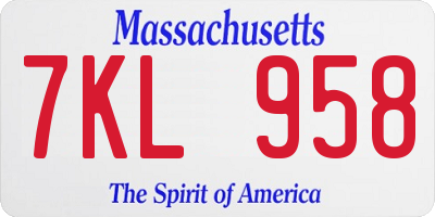 MA license plate 7KL958