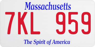 MA license plate 7KL959