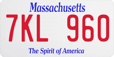 MA license plate 7KL960