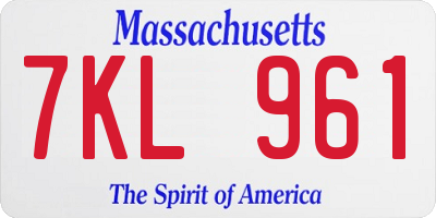 MA license plate 7KL961