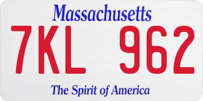 MA license plate 7KL962