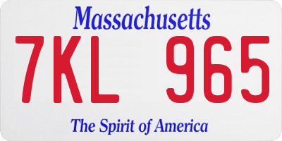 MA license plate 7KL965