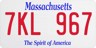 MA license plate 7KL967