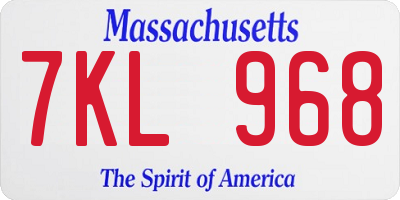 MA license plate 7KL968