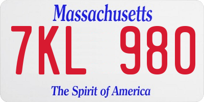 MA license plate 7KL980