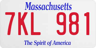 MA license plate 7KL981