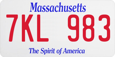 MA license plate 7KL983