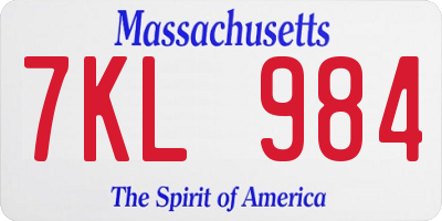 MA license plate 7KL984