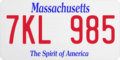 MA license plate 7KL985