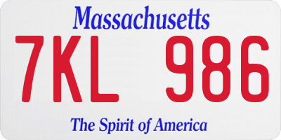MA license plate 7KL986