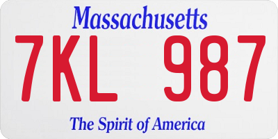 MA license plate 7KL987