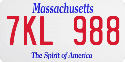 MA license plate 7KL988