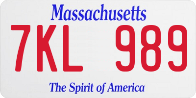 MA license plate 7KL989
