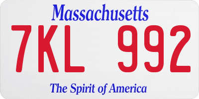 MA license plate 7KL992