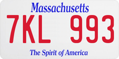 MA license plate 7KL993