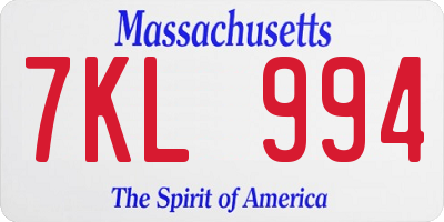 MA license plate 7KL994