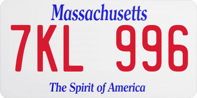 MA license plate 7KL996