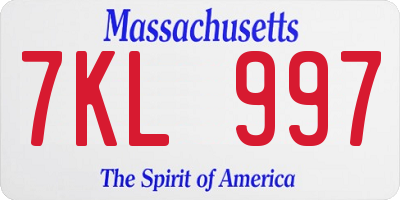 MA license plate 7KL997