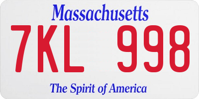 MA license plate 7KL998