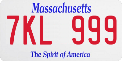 MA license plate 7KL999