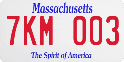 MA license plate 7KM003