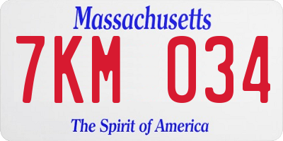 MA license plate 7KM034