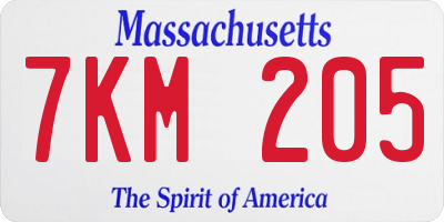 MA license plate 7KM205