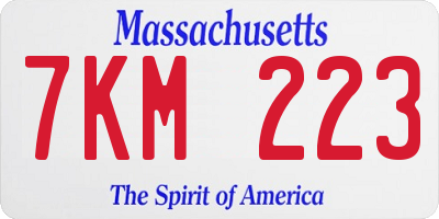 MA license plate 7KM223