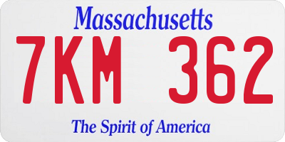 MA license plate 7KM362