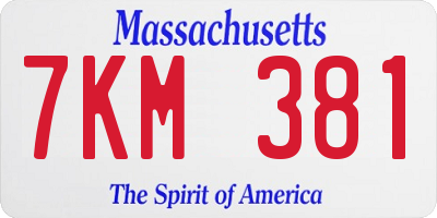 MA license plate 7KM381