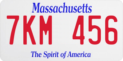 MA license plate 7KM456